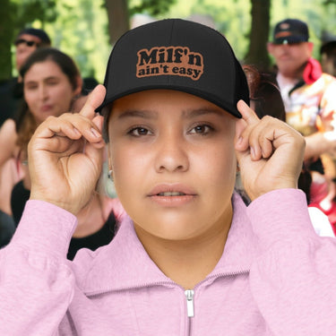 MILF'N Ain't Easy Leather Patch Trucker Hat - Trucker Hat - Charm and Char